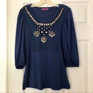 Navy top with front necklace design